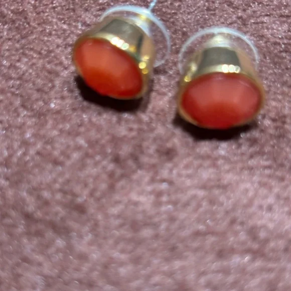 Orange/Gold Women's Solid Stud Earrings - Picture 5 of 11